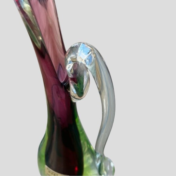 Murano Venetian Purple & Green Uranium Sommerso Glass Stem Vase Hand Blown - Picture 11 of 16